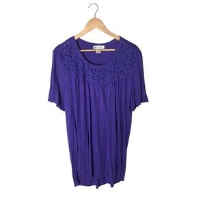 Ulla Popken Top Women's Size 16 / 18 Purple Lace Trim A Line Fit